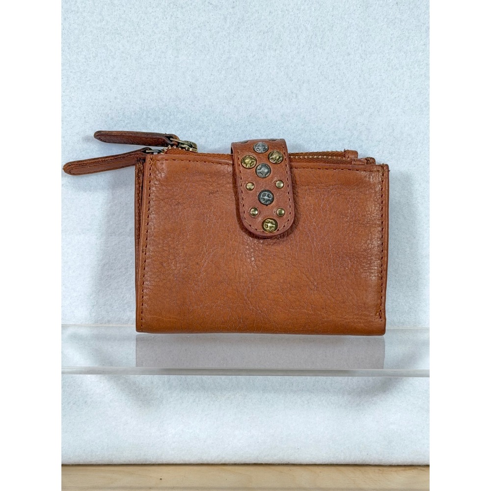 Vintage Valenca‎ Holland Brown Leather Wallet Studded Snap Closure Zip Around